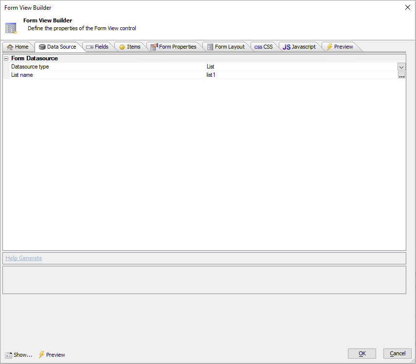 The Data Source pane